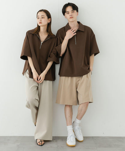 中性款高彈力半拉鍊短袖T恤