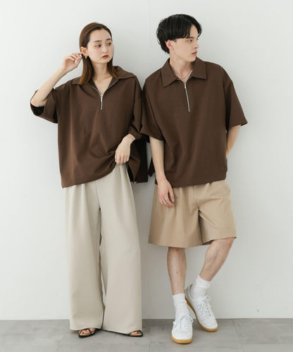 中性款高彈力半拉鍊短袖T恤