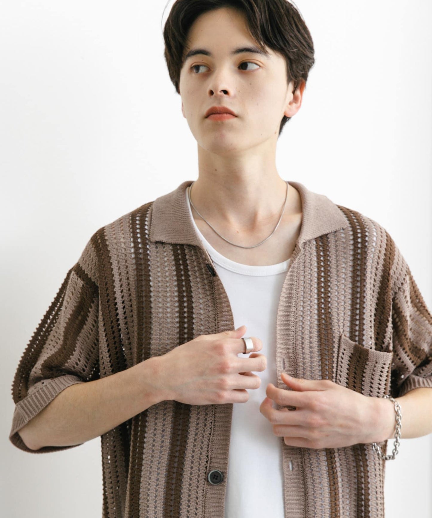 條紋短袖針織衫