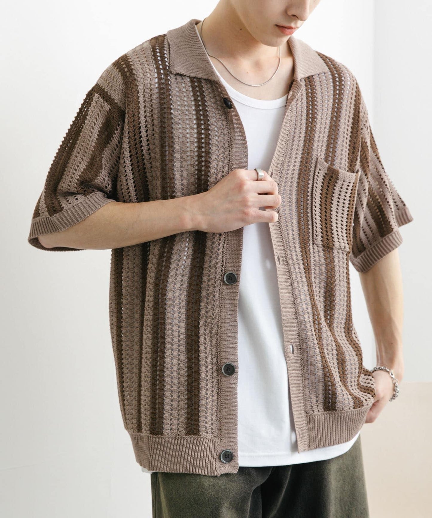 條紋短袖針織衫