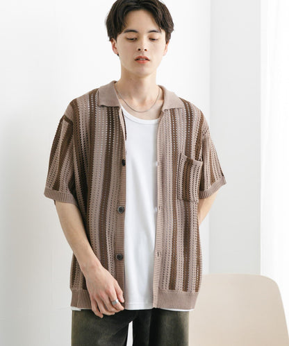條紋短袖針織衫