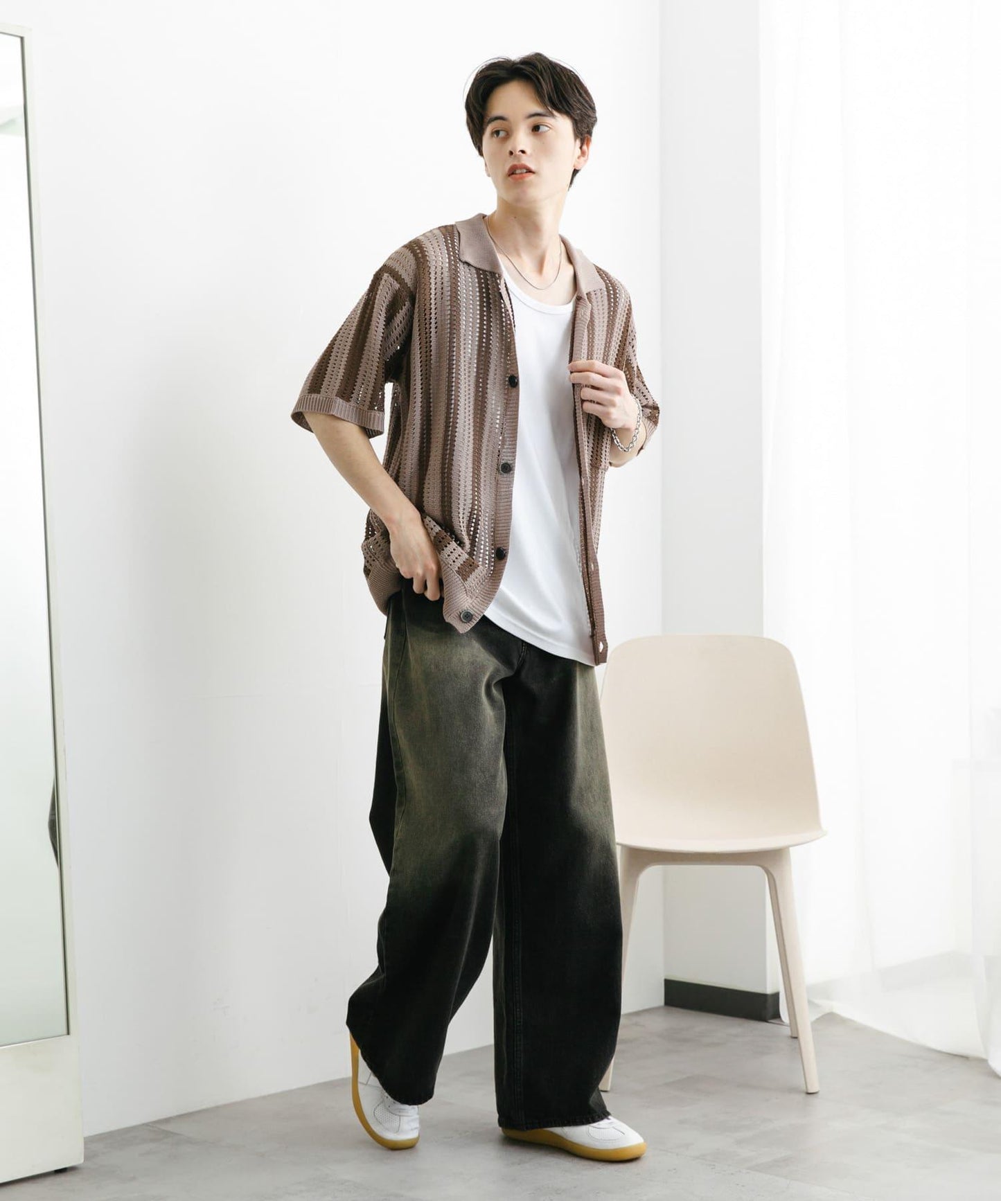 條紋短袖針織衫