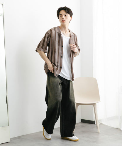 條紋短袖針織衫