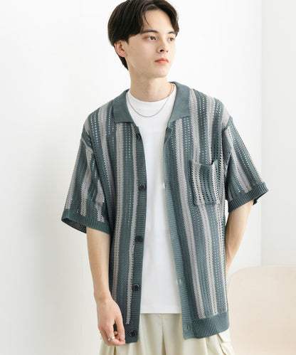 條紋短袖針織衫