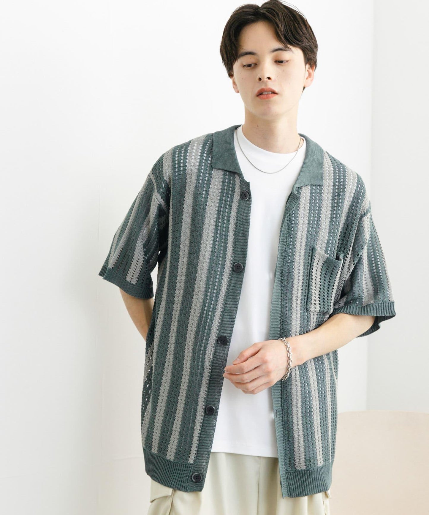 條紋短袖針織衫