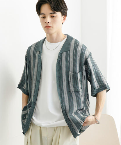 條紋短袖針織衫