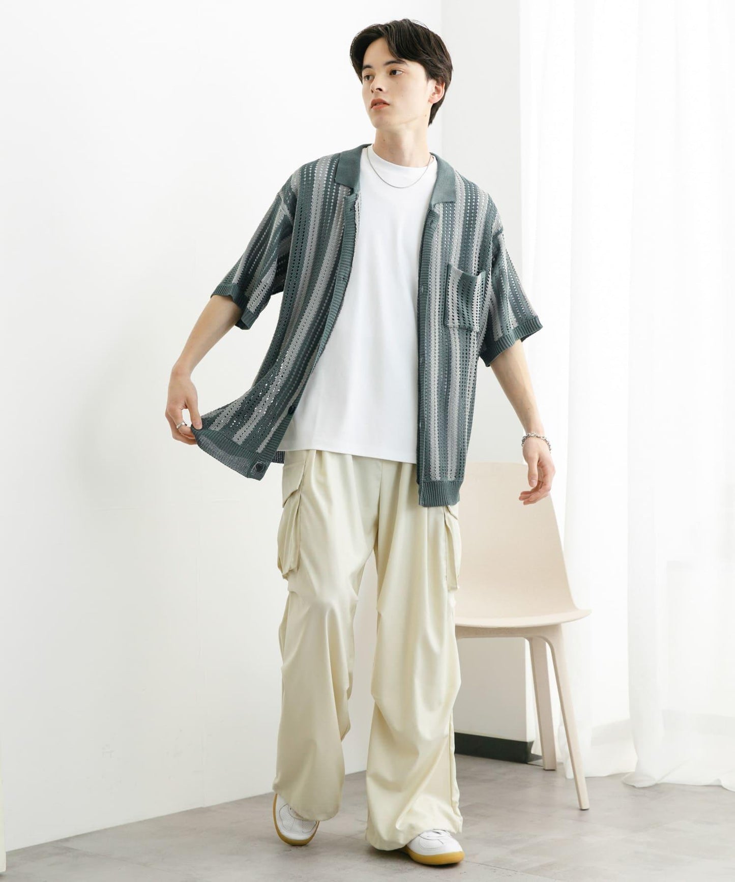 條紋短袖針織衫