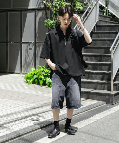 中性款高彈力半拉鍊短袖T恤