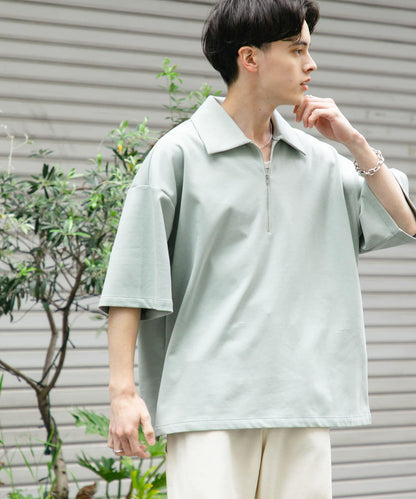 中性款高彈力半拉鍊短袖T恤