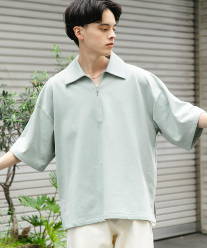 中性款高彈力半拉鍊短袖T恤