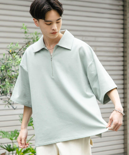 中性款高彈力半拉鍊短袖T恤