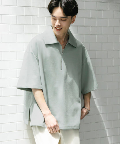 中性款高彈力半拉鍊短袖T恤