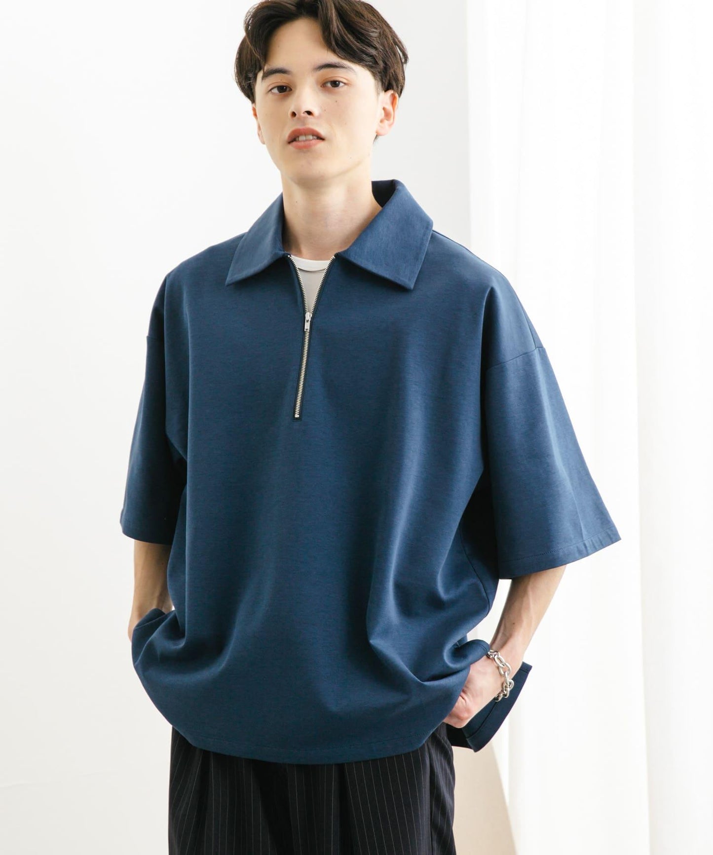 中性款高彈力半拉鍊短袖T恤