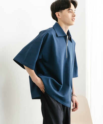 中性款高彈力半拉鍊短袖T恤