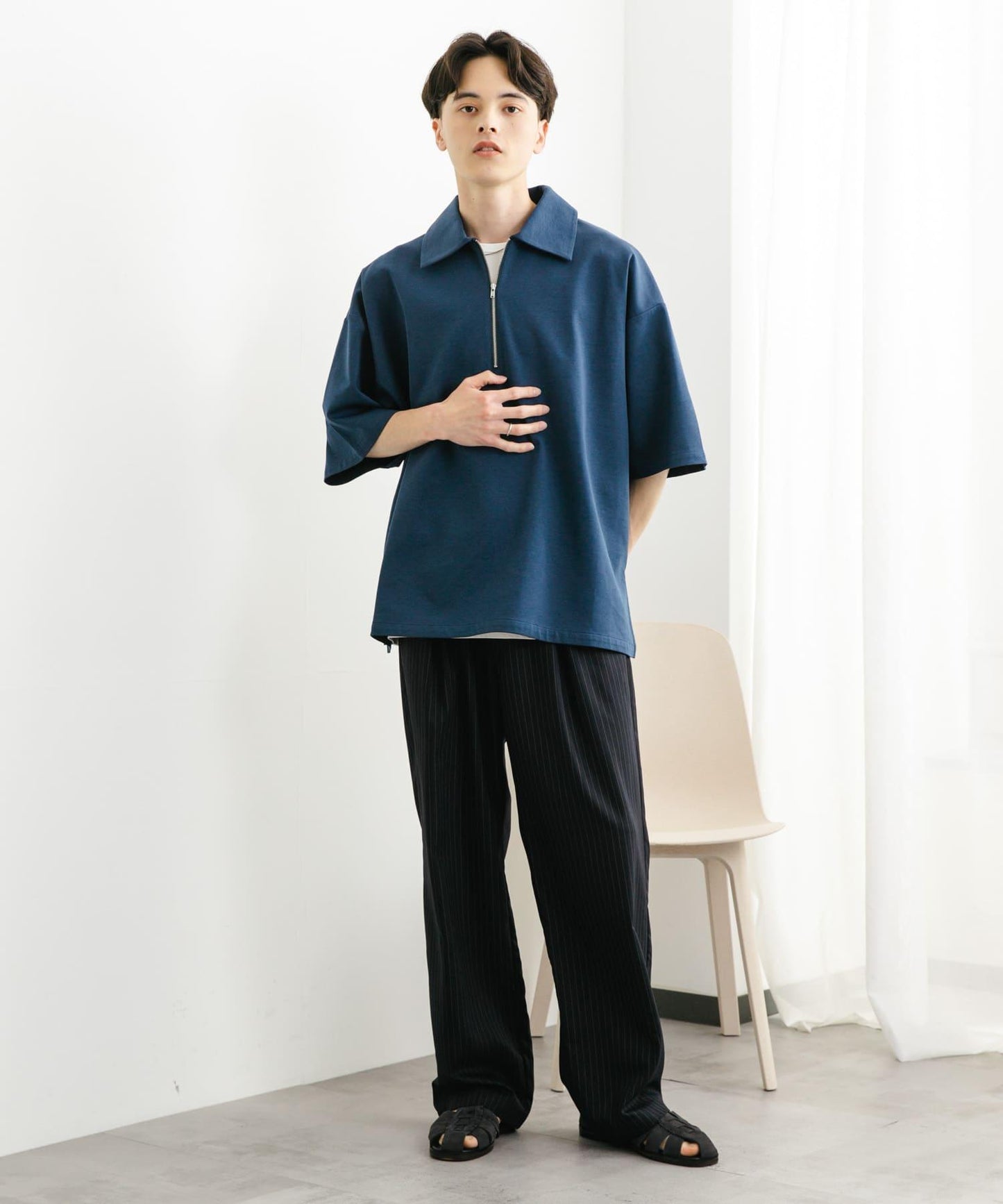 中性款高彈力半拉鍊短袖T恤