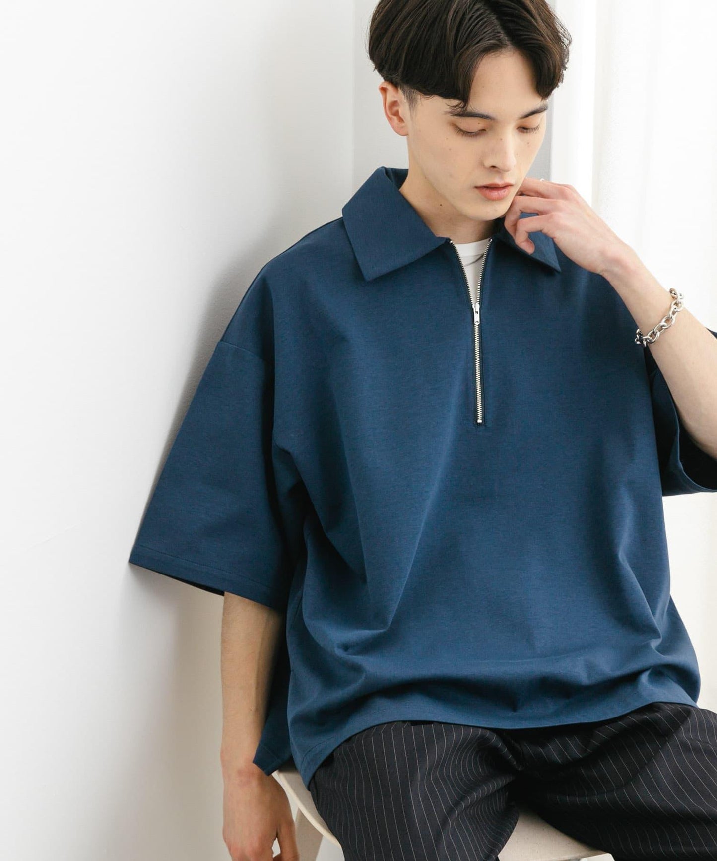 中性款高彈力半拉鍊短袖T恤