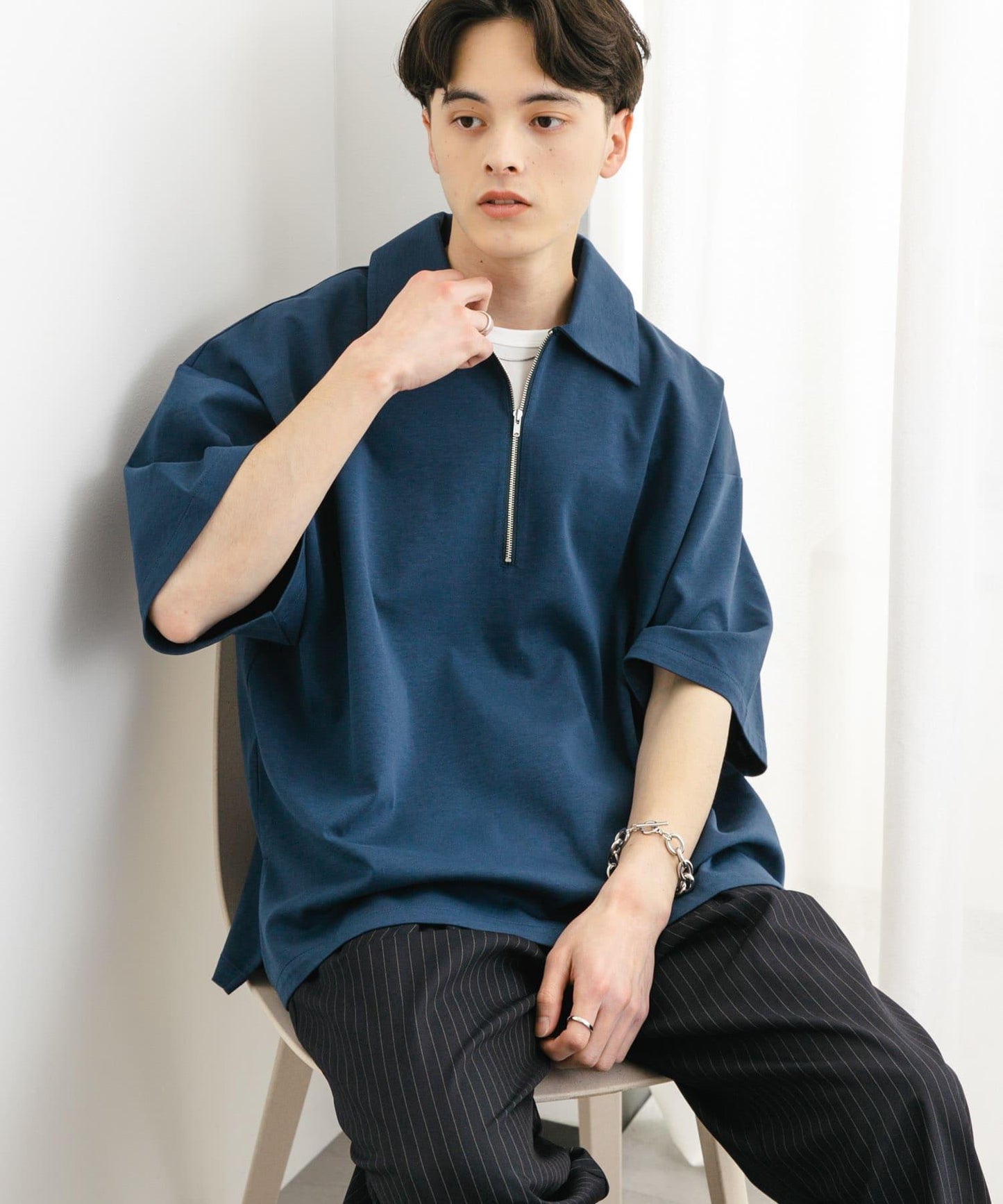 中性款高彈力半拉鍊短袖T恤