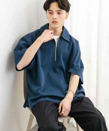 中性款高彈力半拉鍊短袖T恤