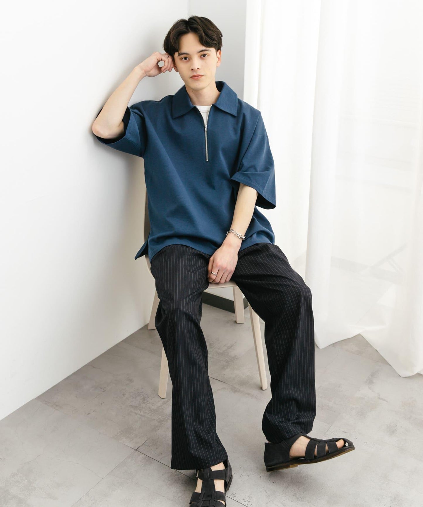 中性款高彈力半拉鍊短袖T恤