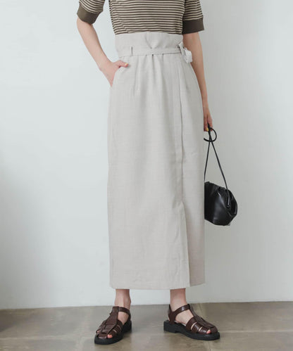 含XS及TALL尺碼 亞麻感高腰裹身半身裙