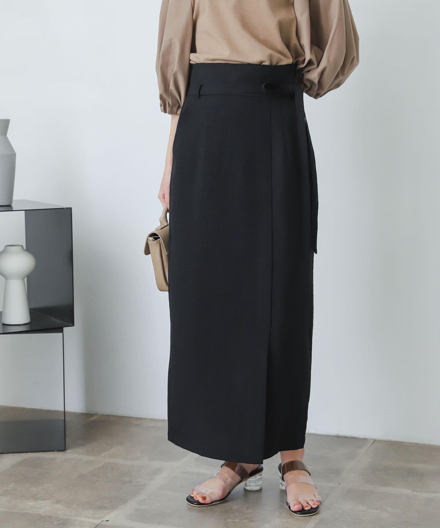 含XS及TALL尺碼 亞麻感高腰裹身半身裙