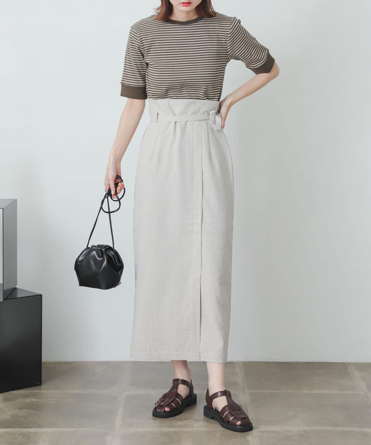 含XS及TALL尺碼 亞麻感高腰裹身半身裙