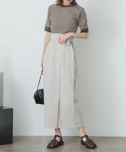 含XS及TALL尺碼 亞麻感高腰裹身半身裙