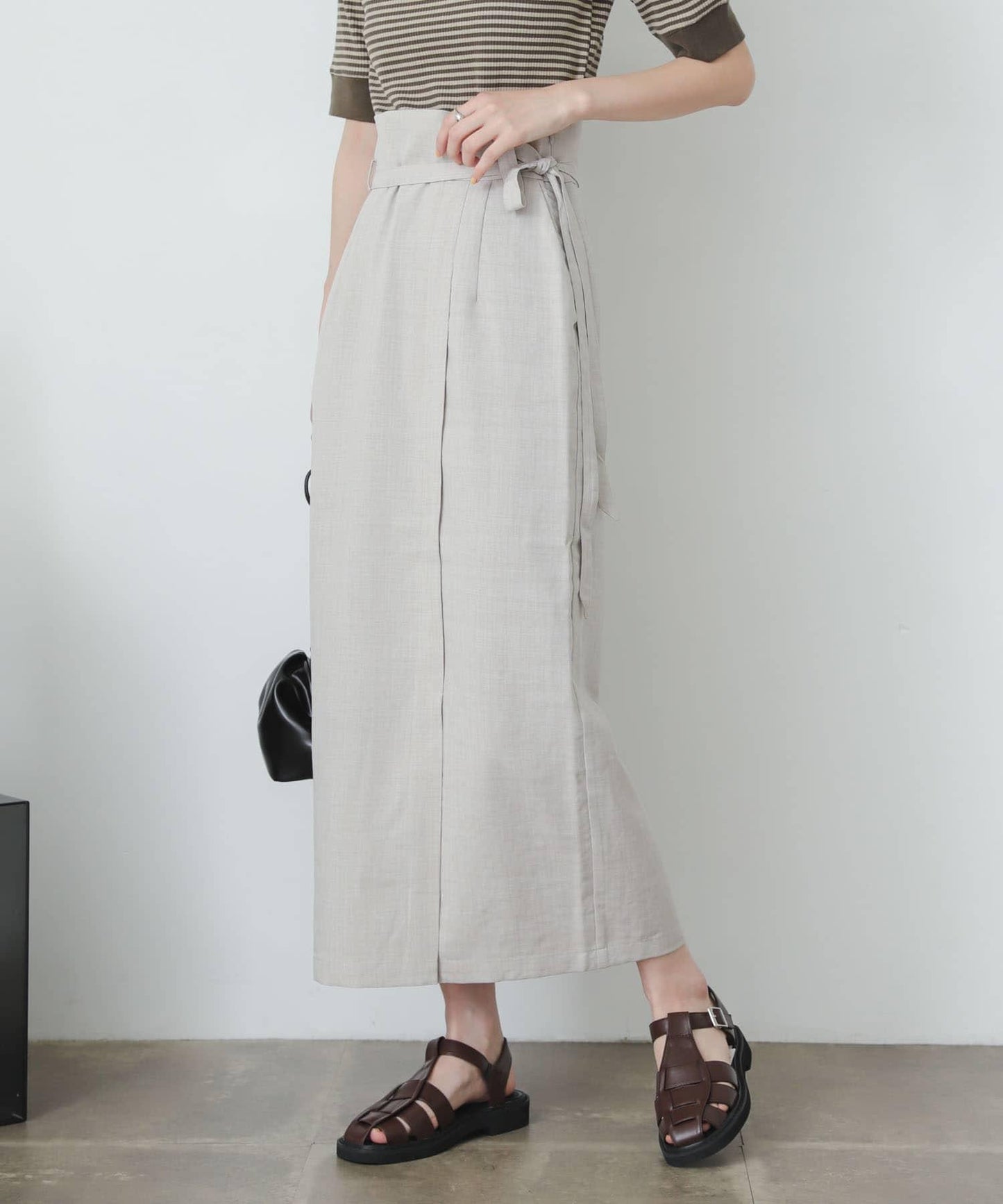 含XS及TALL尺碼 亞麻感高腰裹身半身裙