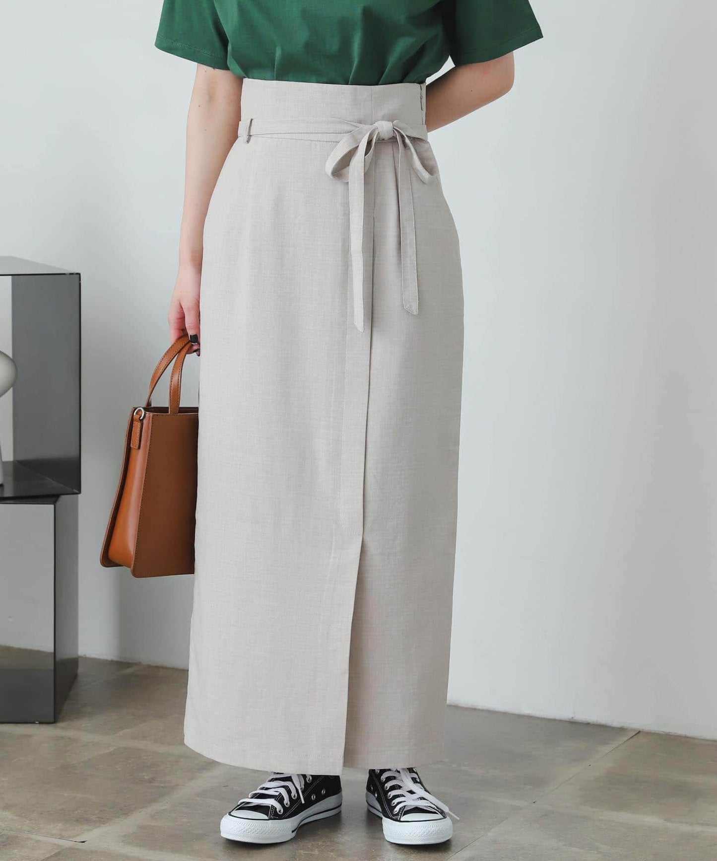 含XS及TALL尺碼 亞麻感高腰裹身半身裙