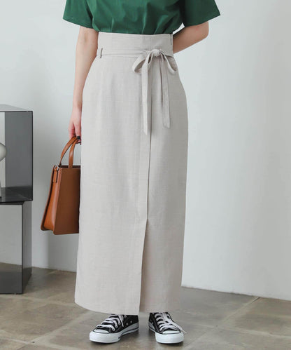 含XS及TALL尺碼 亞麻感高腰裹身半身裙