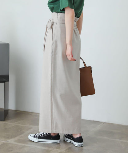 含XS及TALL尺碼 亞麻感高腰裹身半身裙