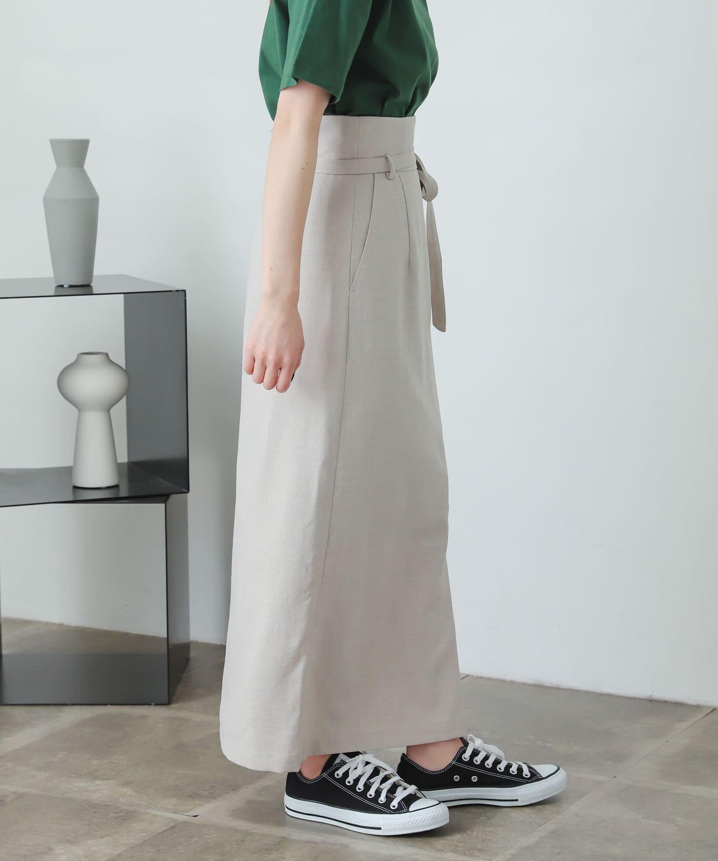 含XS及TALL尺碼 亞麻感高腰裹身半身裙