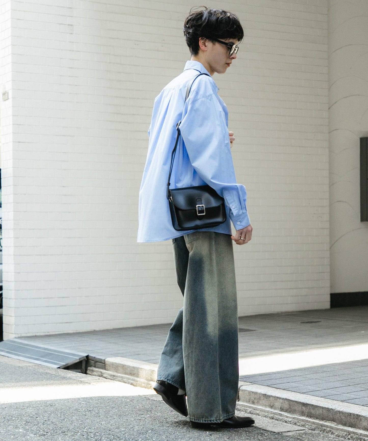 中性復古風牛仔寬腿褲