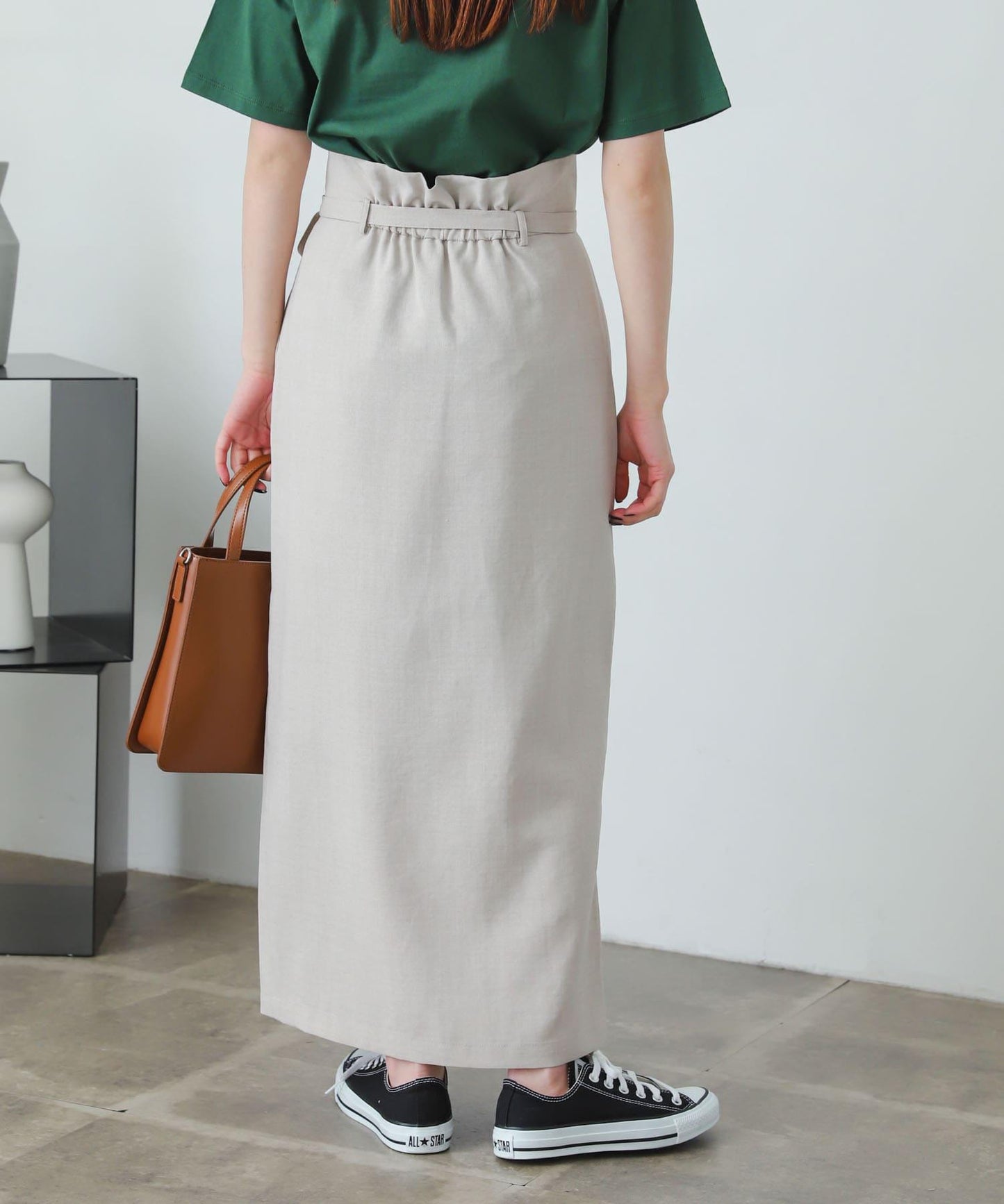 含XS及TALL尺碼 亞麻感高腰裹身半身裙