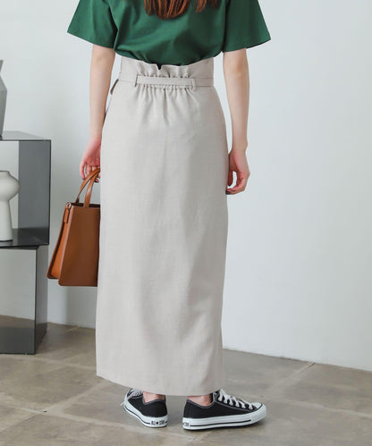 含XS及TALL尺碼 亞麻感高腰裹身半身裙