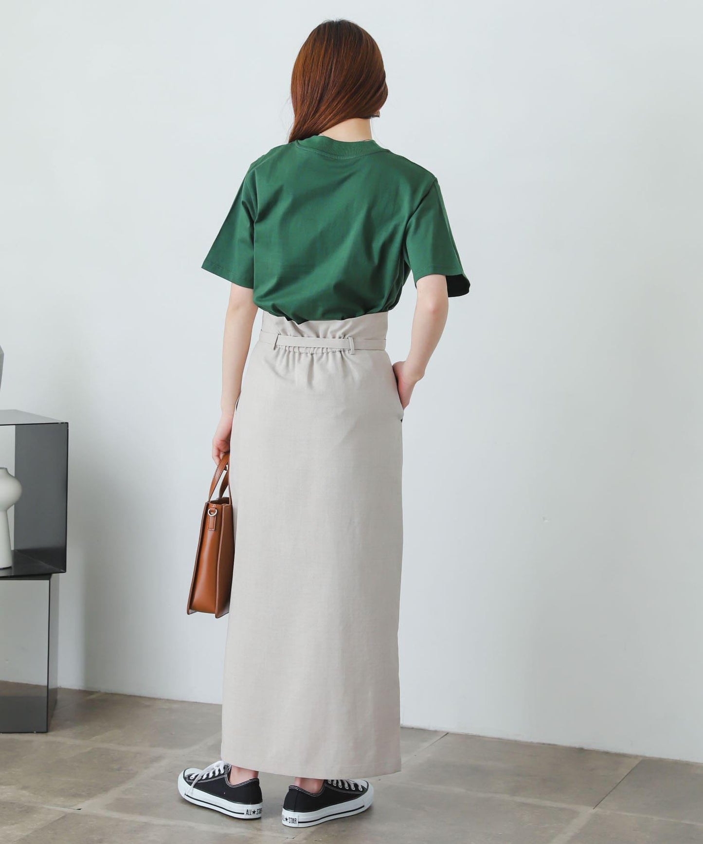 含XS及TALL尺碼 亞麻感高腰裹身半身裙