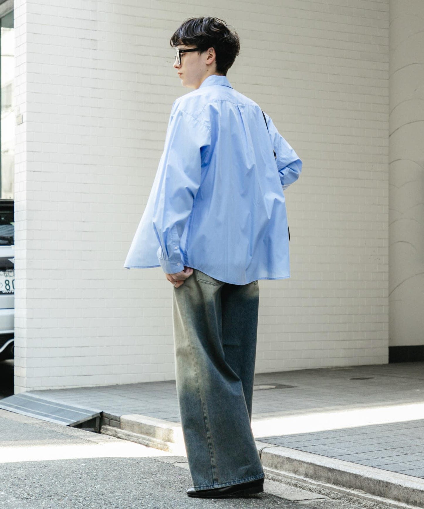 中性復古風牛仔寬腿褲