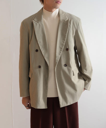 「套裝可搭配」燈芯絨雙排扣寬鬆西裝外套