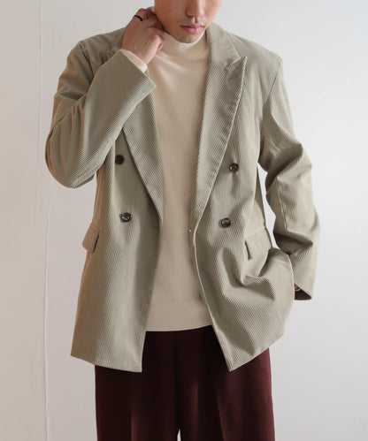 「套裝可搭配」燈芯絨雙排扣寬鬆西裝外套