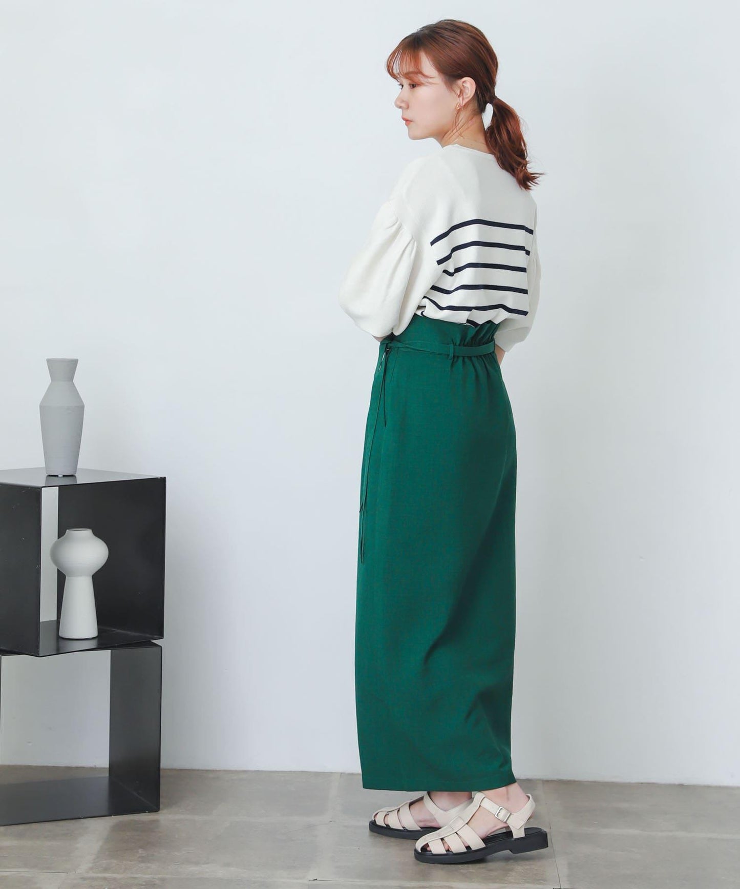 含XS及TALL尺碼 亞麻感高腰裹身半身裙