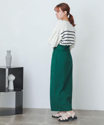 含XS及TALL尺碼 亞麻感高腰裹身半身裙