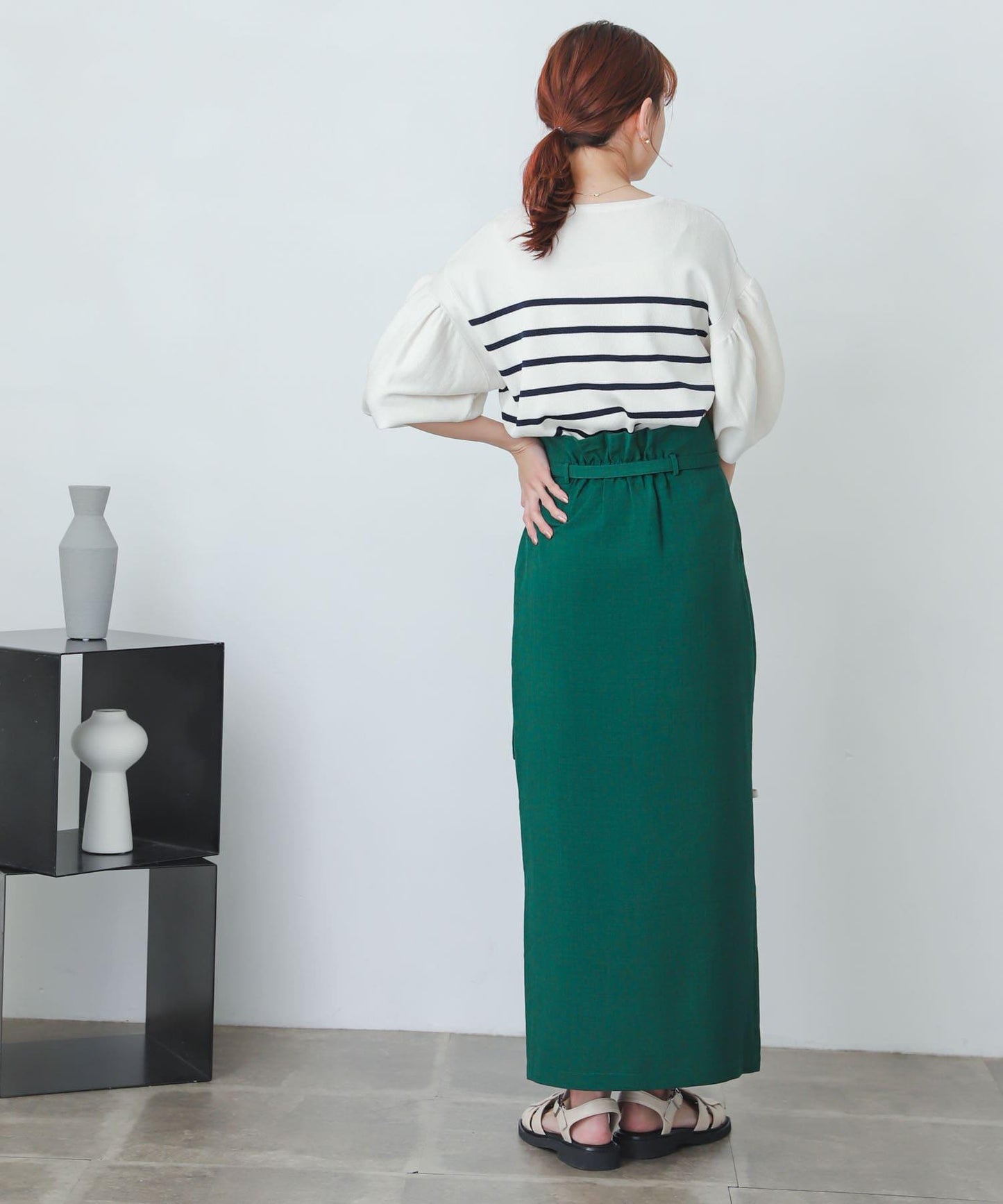 含XS及TALL尺碼 亞麻感高腰裹身半身裙