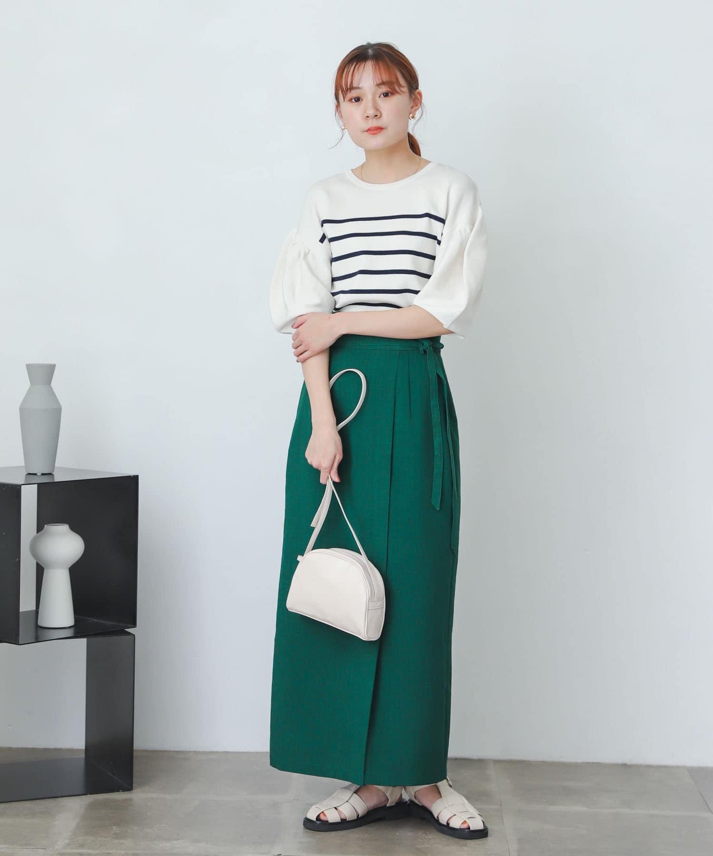 含XS及TALL尺碼 亞麻感高腰裹身半身裙