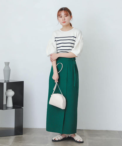 含XS及TALL尺碼 亞麻感高腰裹身半身裙