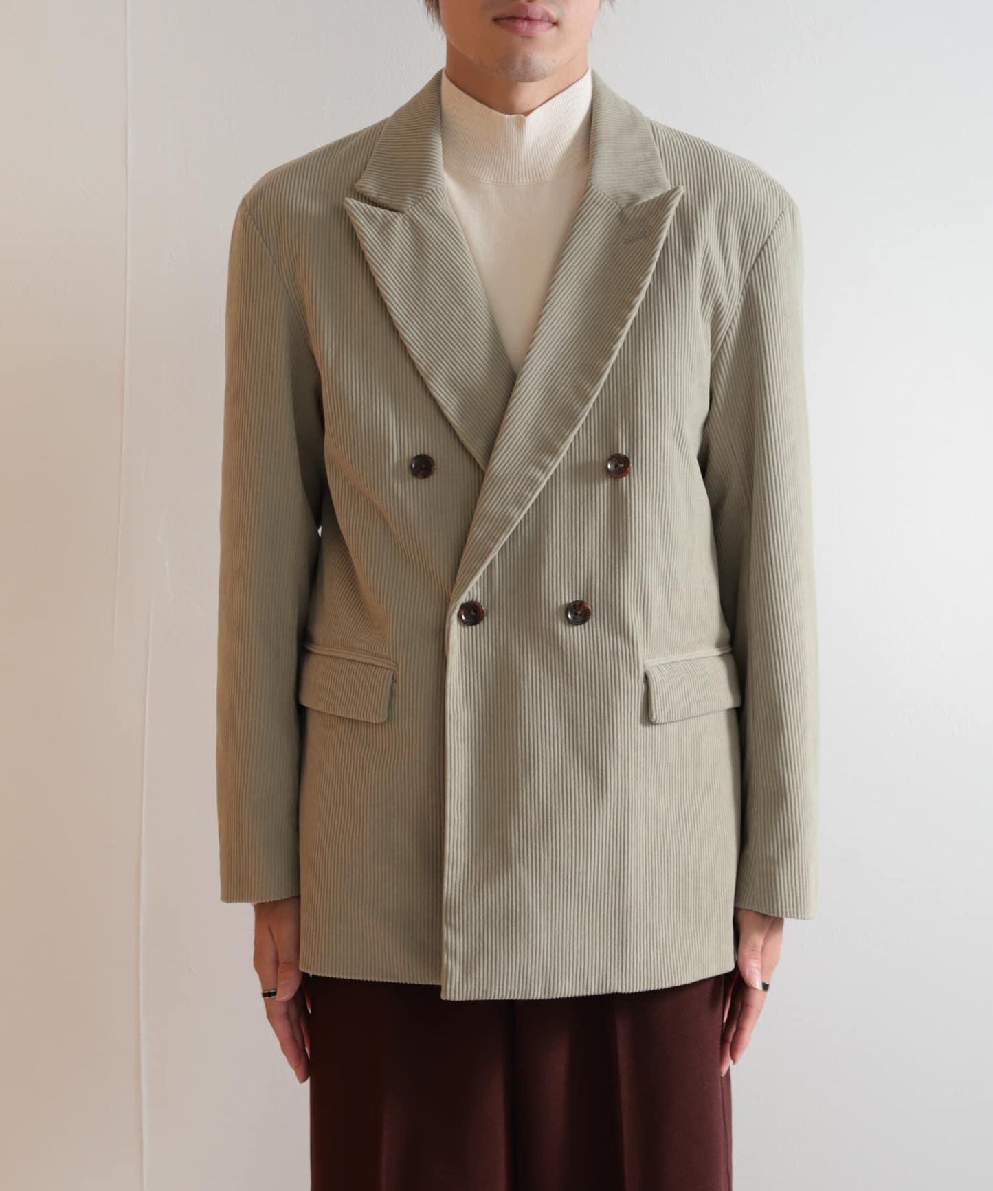 「套裝可搭配」燈芯絨雙排扣寬鬆西裝外套