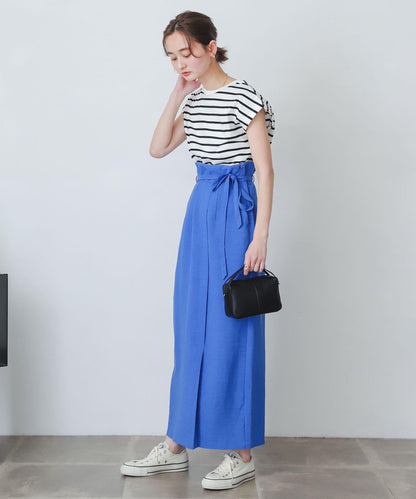 含XS及TALL尺碼 亞麻感高腰裹身半身裙