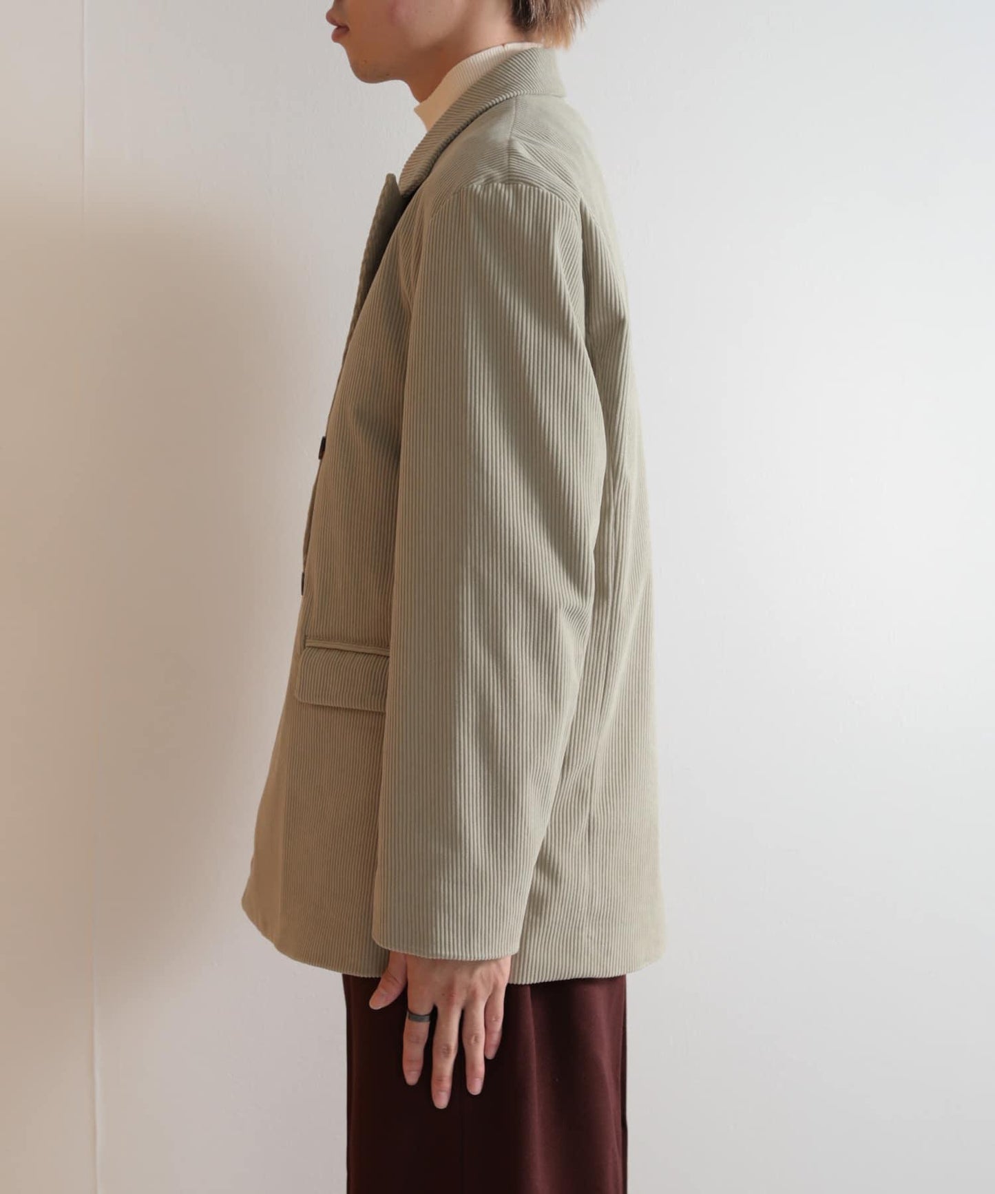 「套裝可搭配」燈芯絨雙排扣寬鬆西裝外套