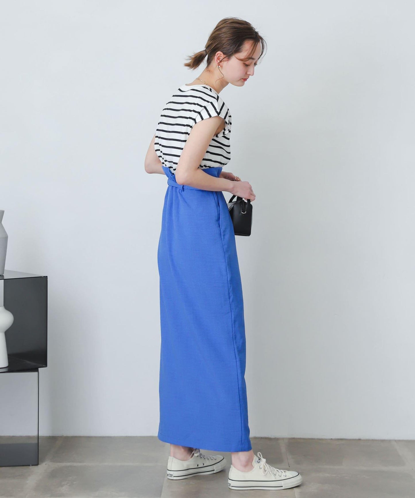 含XS及TALL尺碼 亞麻感高腰裹身半身裙