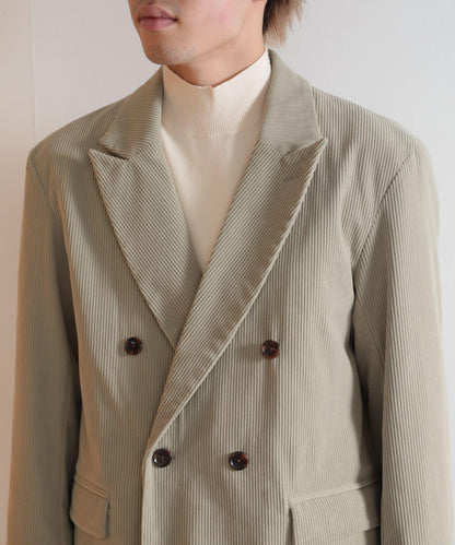 「套裝可搭配」燈芯絨雙排扣寬鬆西裝外套