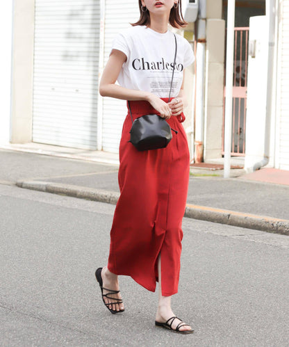 含XS及TALL尺碼 亞麻感高腰裹身半身裙